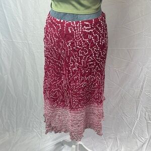 100% Silk Pink Ombre Bohemian Midi Skirt by Chaudry KC, Size Medium NWT